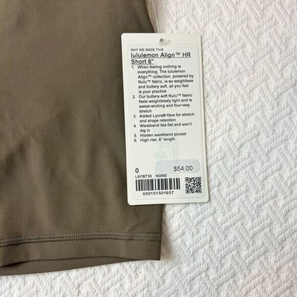 Lululemon Align HR High Rise Short 6" Size 0 Taupetastic Beige Brand New NWT - Picture 7 of 8
